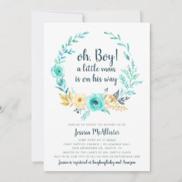 Tarjeta gris Verde azulada de invitación a Baby Sh