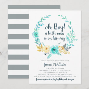 Tarjeta gris Verde azulada de invitación a Baby Sh