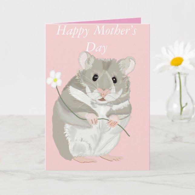 Tarjeta Gris y martillo blanco cortos sosteniendo una flor (Planta pequeña)