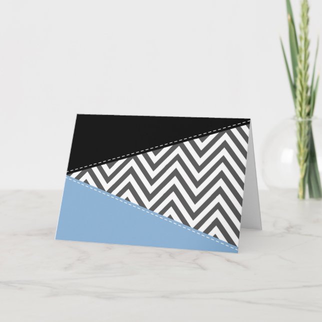 Tarjeta Gris Zigzag, Gris Chevron, Zigzag Pattern, Azul (Anverso)