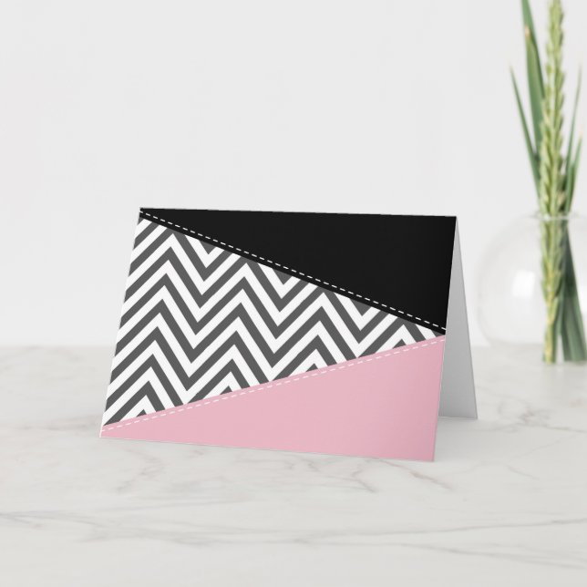 Tarjeta Gris Zigzag, Gris Chevron, Zigzag Pattern, Rosa (Anverso)