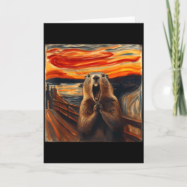 Tarjeta Grita Marmota Artística Día de la Marmota Divertid (Anverso)