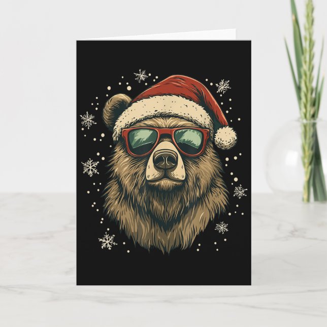 Tarjeta Grizzly Bear Santa Hat Funny Cute Animal Lover Chr (Anverso)