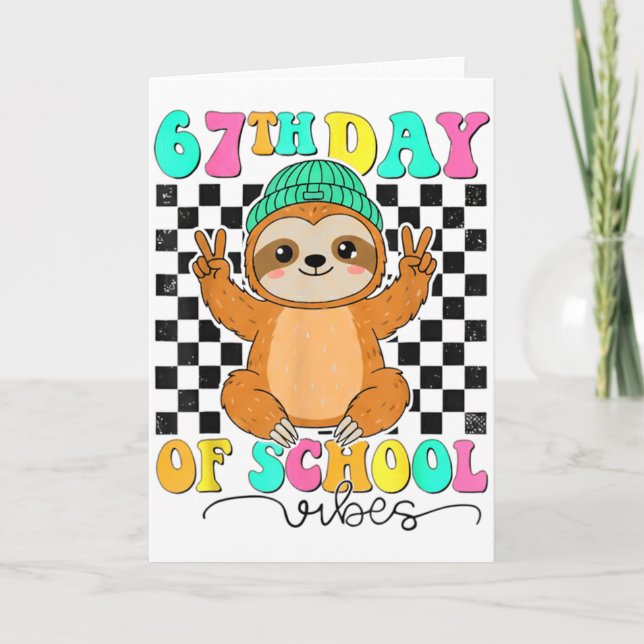Tarjeta Groovy 67 Days Of School Funny 67 Students Peace S (Anverso)