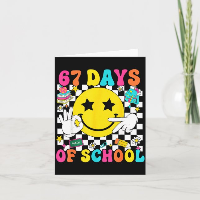 Tarjeta Groovy 67th Day Of School 67 Meme Teacher Boy Girl (Anverso)