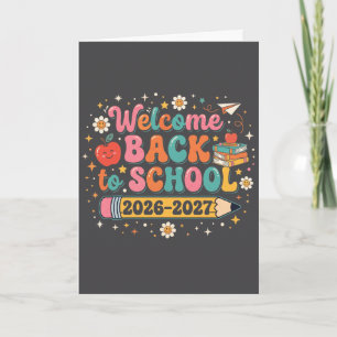 Tarjeta Groovy Bienvenida de nuevo a la escuela 2026-2027