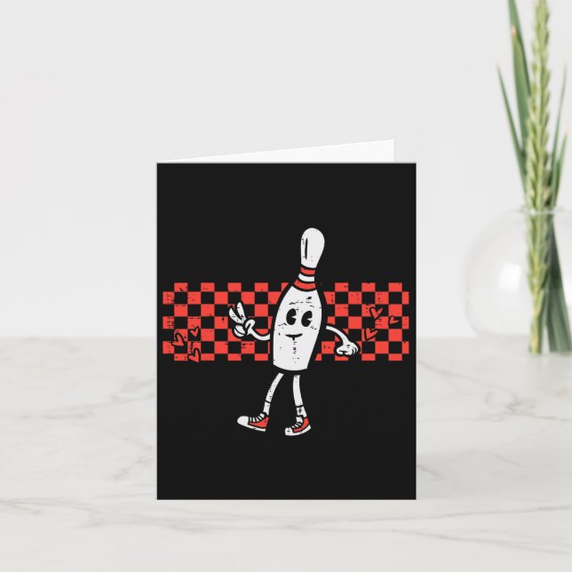 Tarjeta Groovy Bowling Pin Peace Retro Bowler Niños Yo (Anverso)