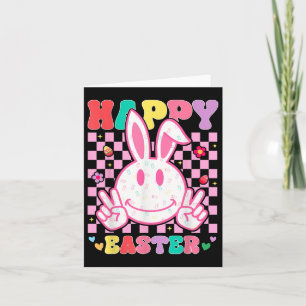Tarjeta Groovy Bunny Smile Face Happy Easter Day Men Kids