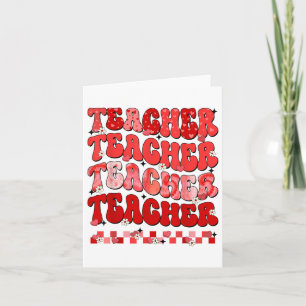 Tarjeta Groovy Checkered Heart Teacher Día de San Valentín