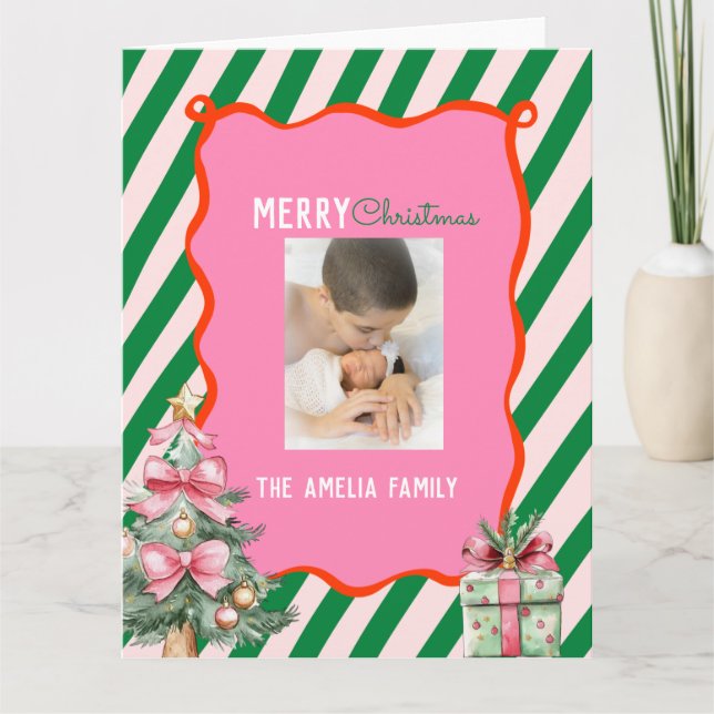 Tarjeta Groovy Christmas Tree Doodle Photo  (Anverso)