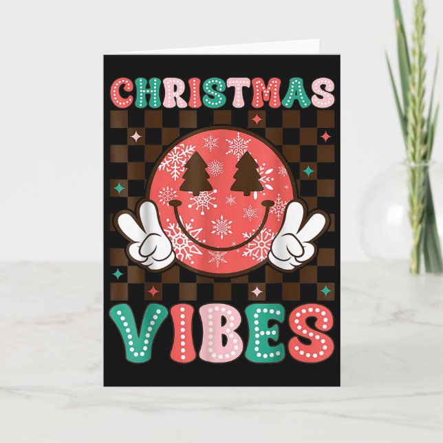 Tarjeta Groovy Christmas Vibes Happy Smile Face Xmas Holid (Anverso)