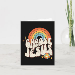 Tarjeta Groovy del arco iris retro Elija Jesus Christian R
