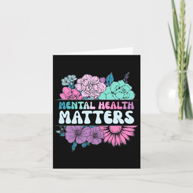 Tarjeta Groovy Flores Retro Problemas de Salud Mental Awar (Anverso)