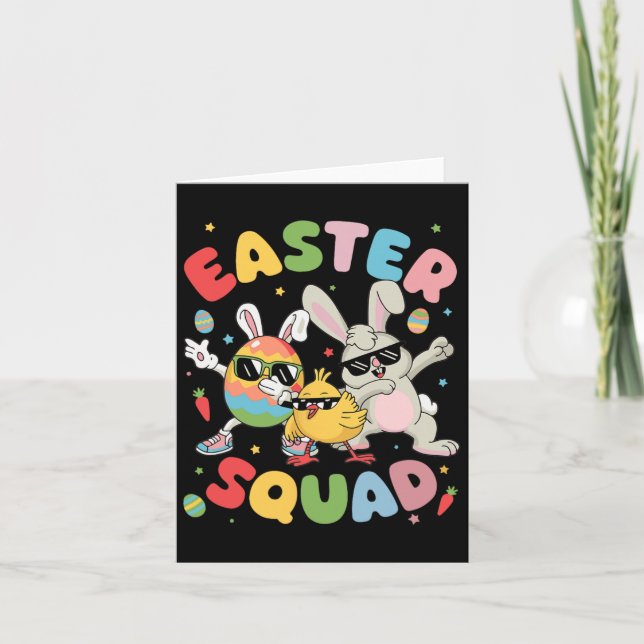 Tarjeta Groovy Funny Rabbit Egg Chick Easter Squad Day (Anverso)