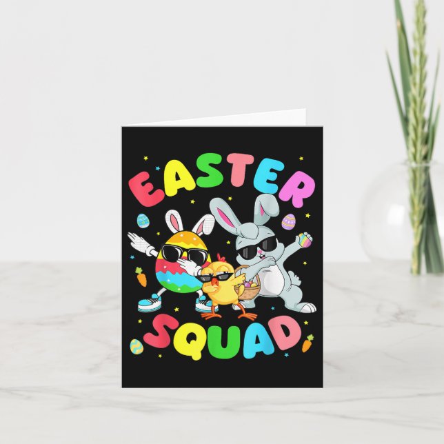 Tarjeta Groovy Funny Rabbit Egg Chick Easter Squad Day (Anverso)