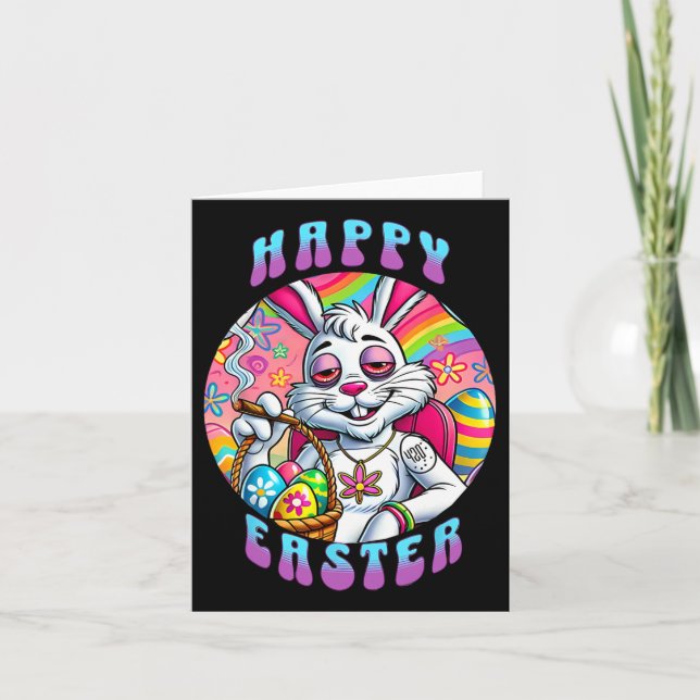 Tarjeta Groovy Happy Easter Bunny Smoed Weed Funny (Anverso)