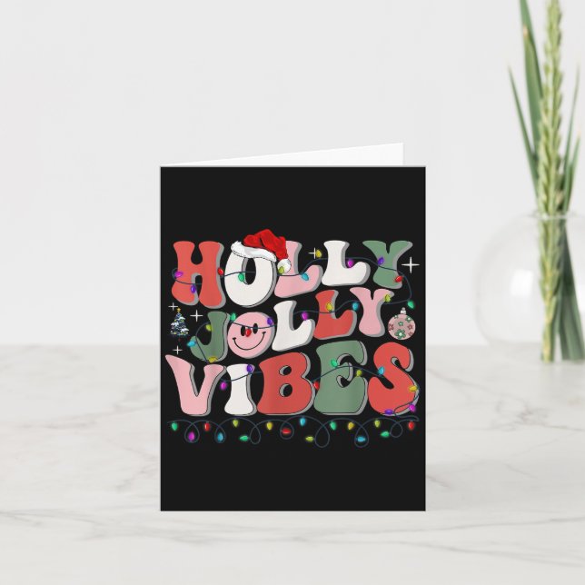 Tarjeta Groovy Holly Xmas Jolly Vibes Navidades Luces San (Anverso)
