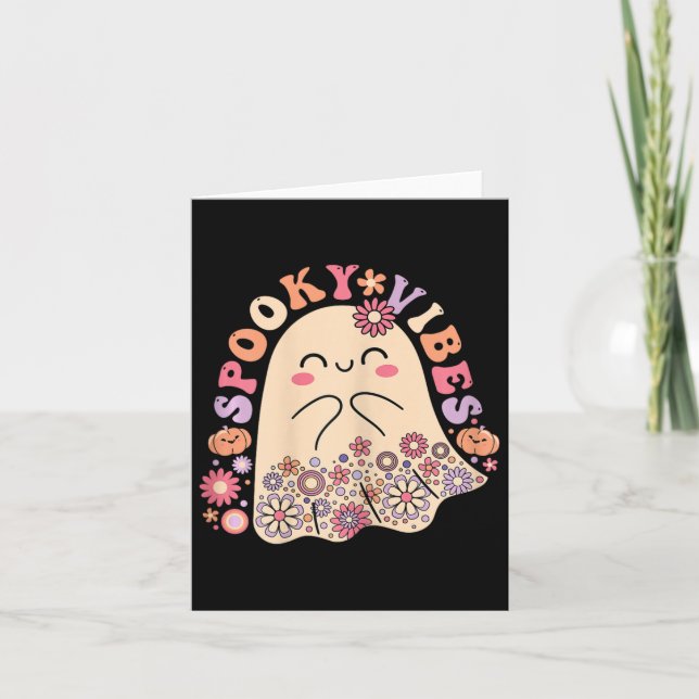 Tarjeta Groovy Lindo Kawaii Fantasma Floral Espeluznante V (Anverso)