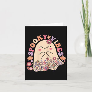 Tarjeta Groovy Lindo Kawaii Fantasma Floral Espeluznante V