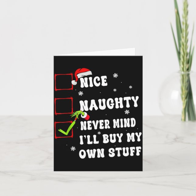 Tarjeta Groovy Nice Naughty Never Mind I'll Buy My Own Stu (Anverso)