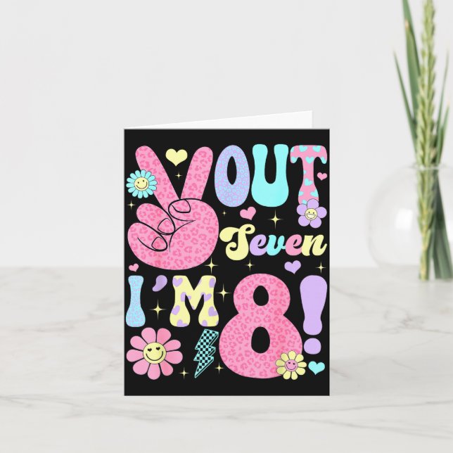 Tarjeta Groovy Peace Out Seven I'm 8 Years Old 8th Birthda (Anverso)