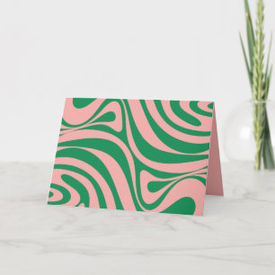 Tarjeta Groovy Pink and Green Retro Swirls