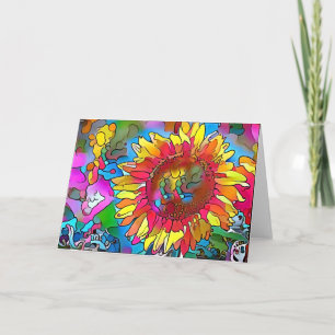 Tarjeta Groovy Pop Art Sunflower Art Card