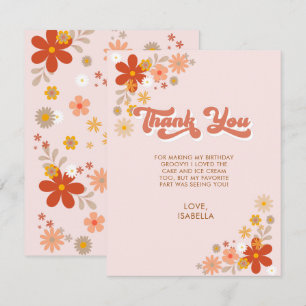 Tarjeta Groovy Retro Floral de agradecimiento
