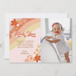 Tarjeta Groovy Retro Floral de agradecimiento