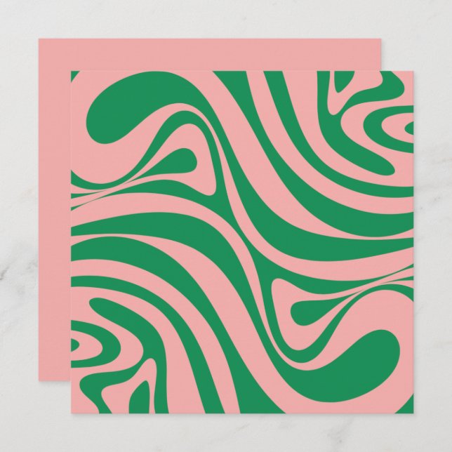 Tarjeta Groovy Retro Swirls Rosa y Verde (Anverso / Reverso)