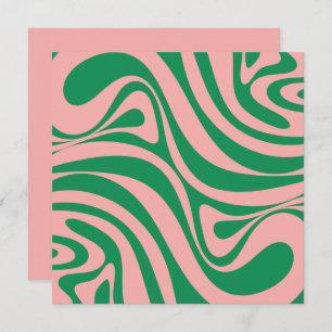 Tarjeta Groovy Retro Swirls Rosa y Verde