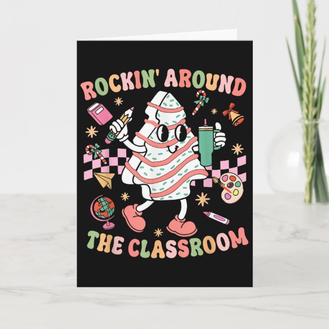 Tarjeta Groovy Rocking Around Clroom Teacher Christmas Tre (Anverso)
