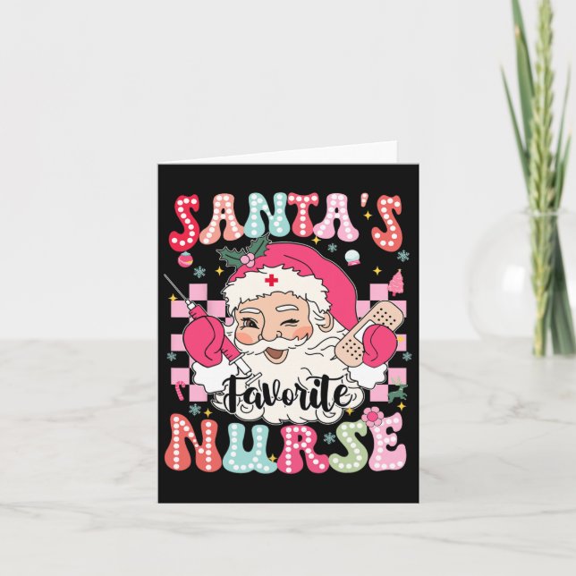 Tarjeta Groovy Santas Navidades de enfermería favoritas Na (Anverso)