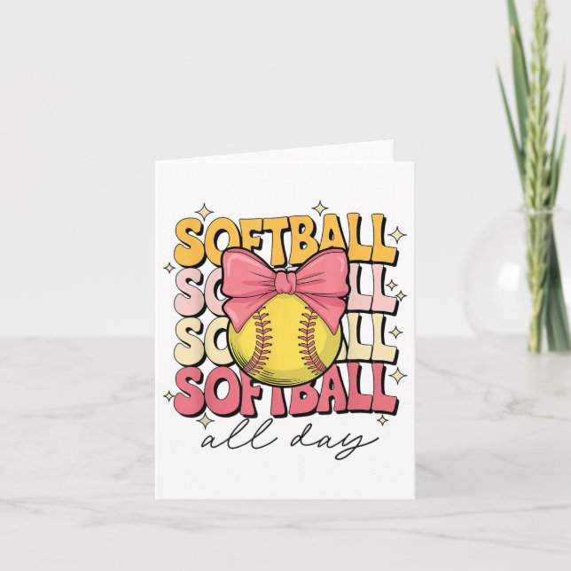 Tarjeta Groovy Softball Coquette Bow Softball Lover Softba (Anverso)
