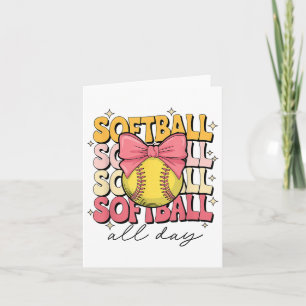 Tarjeta Groovy Softball Coquette Bow Softball Lover Softba