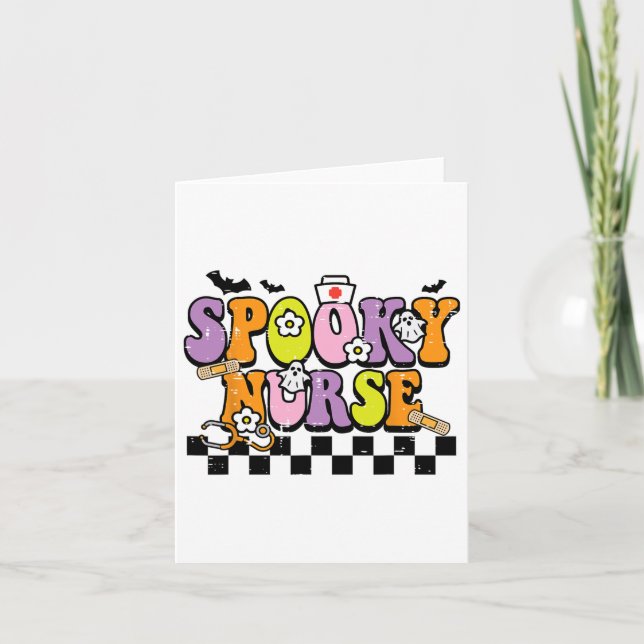 Tarjeta Groovy Spooky Nurse Retro Halloween Enfermera Caer (Anverso)