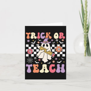 Tarjeta Groovy Teacher Halloween Retro Trick O Teach Flick