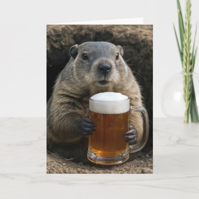 Tarjeta Groundhog Birthday With Beer Mug (Anverso)