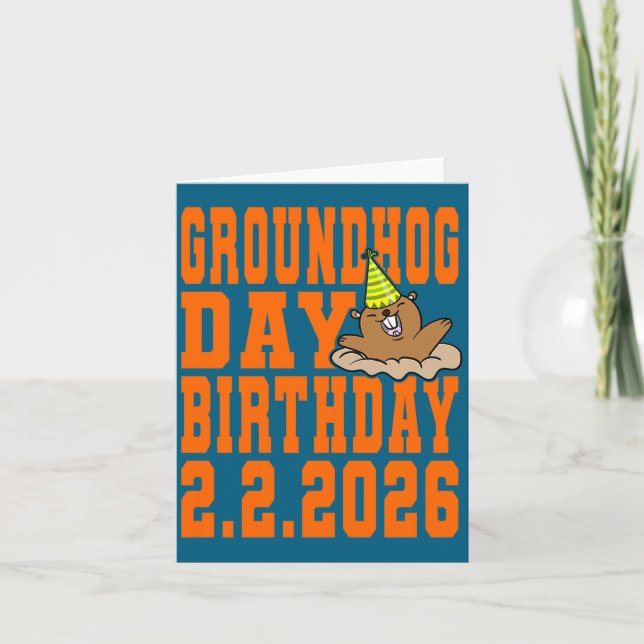 Tarjeta Groundhog Day Birthday February 2nd 2026 Party Ora (Anverso)