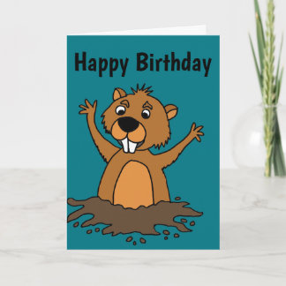 Tarjeta Groundhog divertido en dibujo animado del agujero