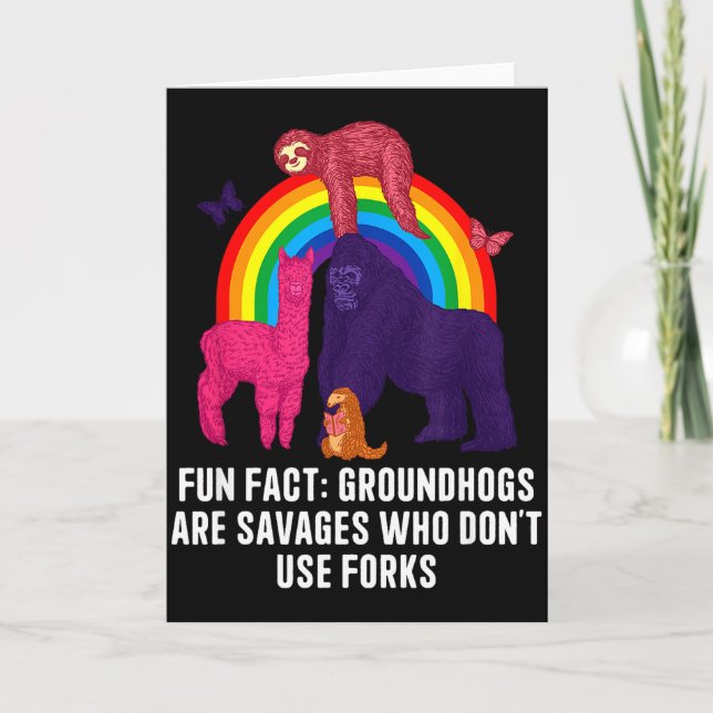 Tarjeta Groundhogs Eat Without Forks Funny Animal Pun Humo (Anverso)
