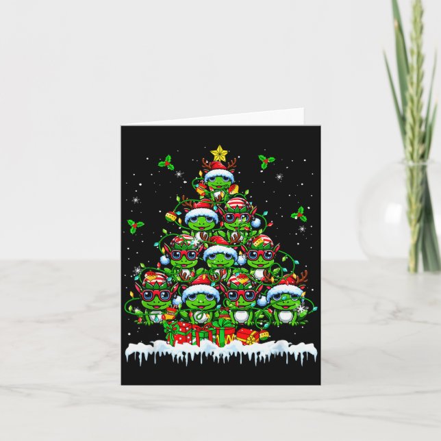 Tarjeta Group Santa Reindeer Elf Frogs Xmas Tree Colorful  (Anverso)