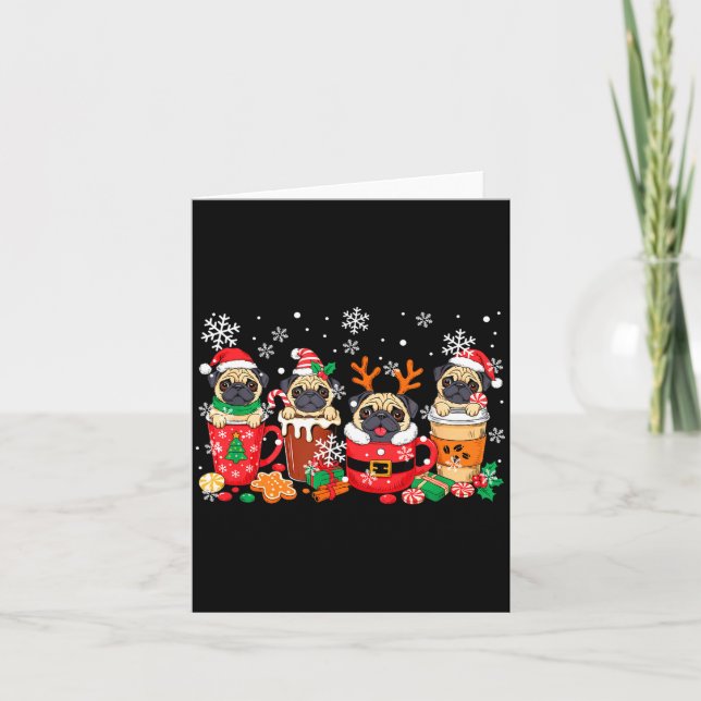 Tarjeta Group Santa Reindeer Pugs In Coffee C Christmas  (Anverso)