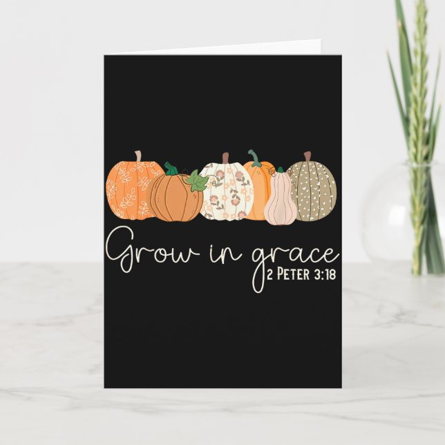 Tarjeta Grow In Grace Pumpkins Fall Thanksgiving Christian (Anverso)