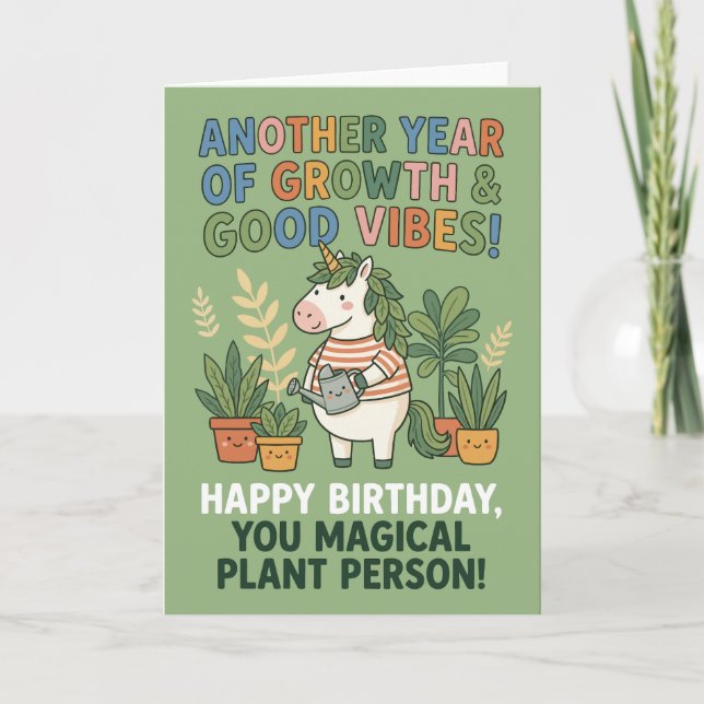 Tarjeta Growth Good Vibes Unicorn Plant Lover Birthday (Anverso)