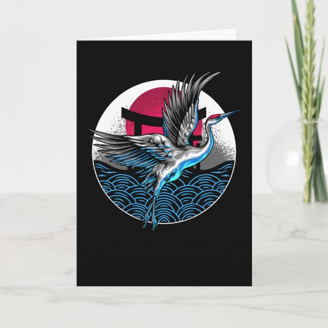 Tarjeta Grullas voladoras japonesas con diseño de olas jap (Anverso)