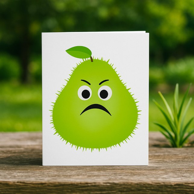 Tarjeta Grumpy Fuzzy Pear Face Funny Fruit Character (Subido por el creador)