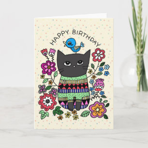 Tarjeta Grumpy Gato Negro con un pequeño cumpleaños de páj