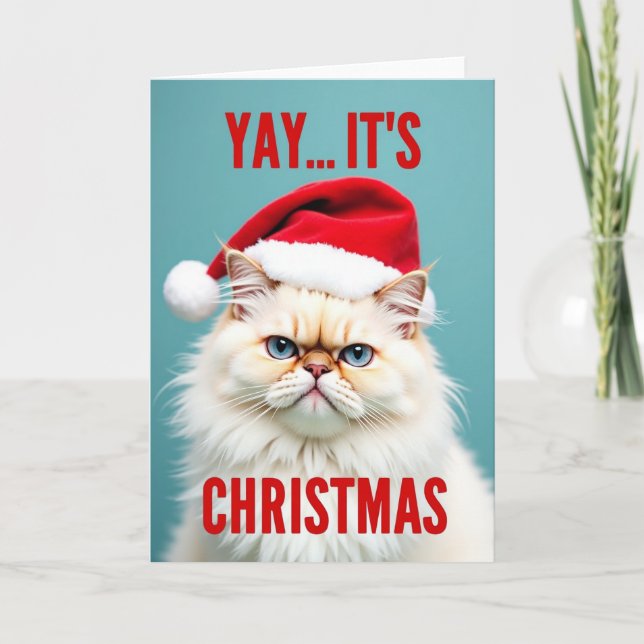 Tarjeta Grumpy Santa Cat Navidad (Anverso)