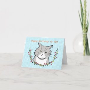 Tarjeta Grumpy Snippy Gray Tabby Cat Cute Funny Cumpleaños
